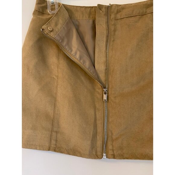 H&M Mini Skirt Sz 6 Women's Mini Faux Suede Front Zipper Tan H&M Mini Skirt Cute - Picture 3 of 6